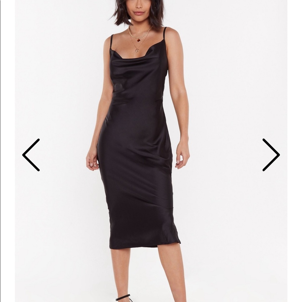 NASTYGAL Black Satin Midi Dress (NWT)